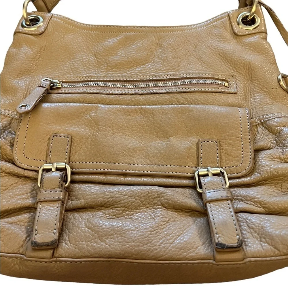 Cole Haan “Bailey” neutral tan hobo shoulder hand bag w/ brushed gold hardware